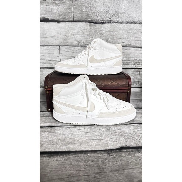 Size 8 - Nike Court Vision Mid White Light Orewood Brown W - Picture 1 of 7
